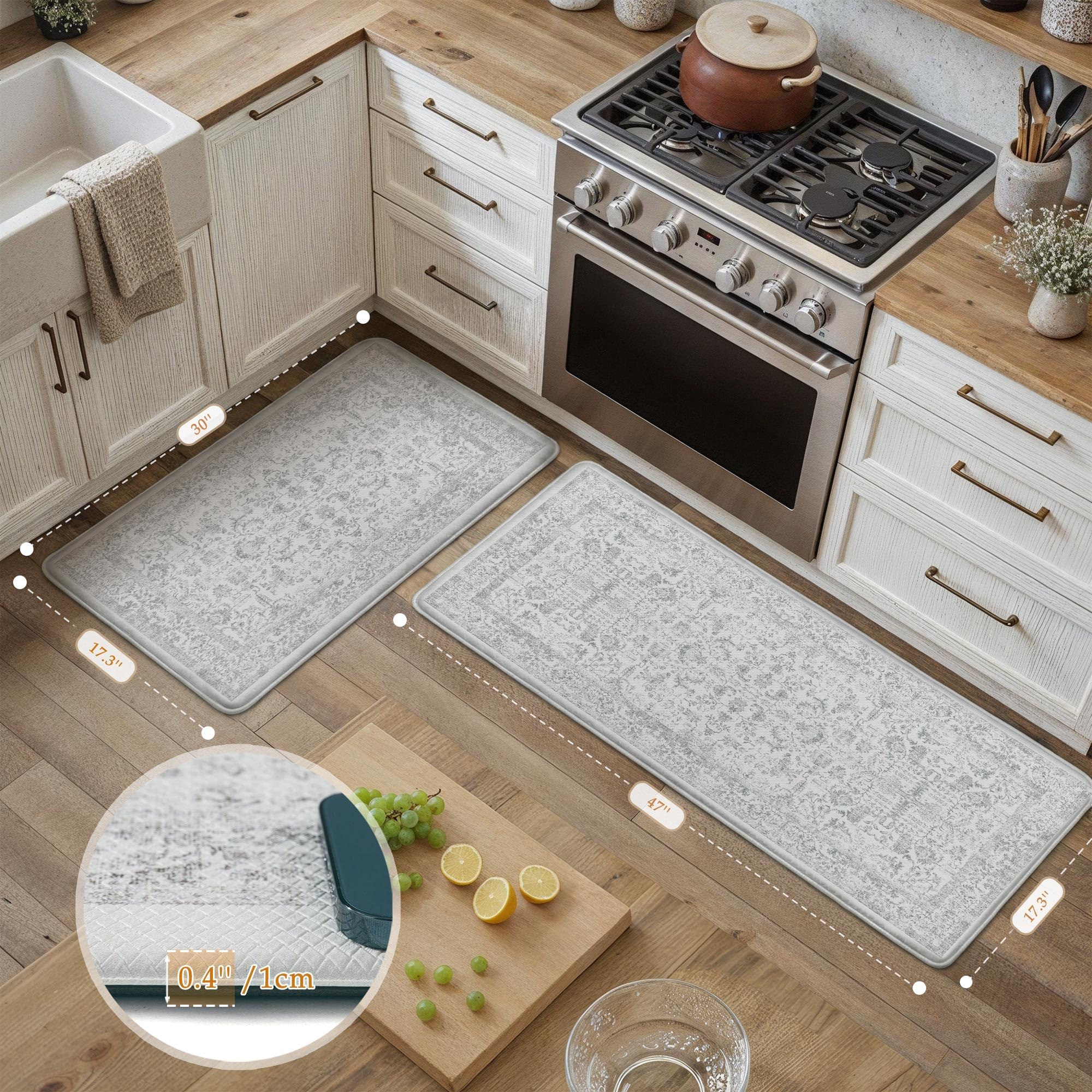 PureCozy Kitchen Mats for Floor Vintage Anti Fatigue Kitchen Rugs for Cushioned Waterproof Rug Non Slip Standing Retro Mat for Home Sink Laundry Bathroom