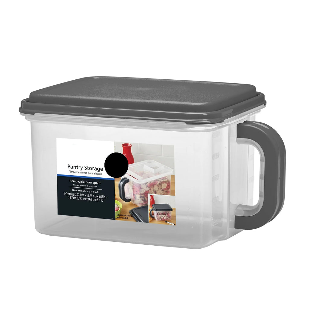 Dallas Distributing Medium Plastic Storage Canister with Handle – 21 Cup Capacity, Stackable Design Gray Lid and Transparent Body – Easy-Lift Side Handle for Kitchen, Pantry