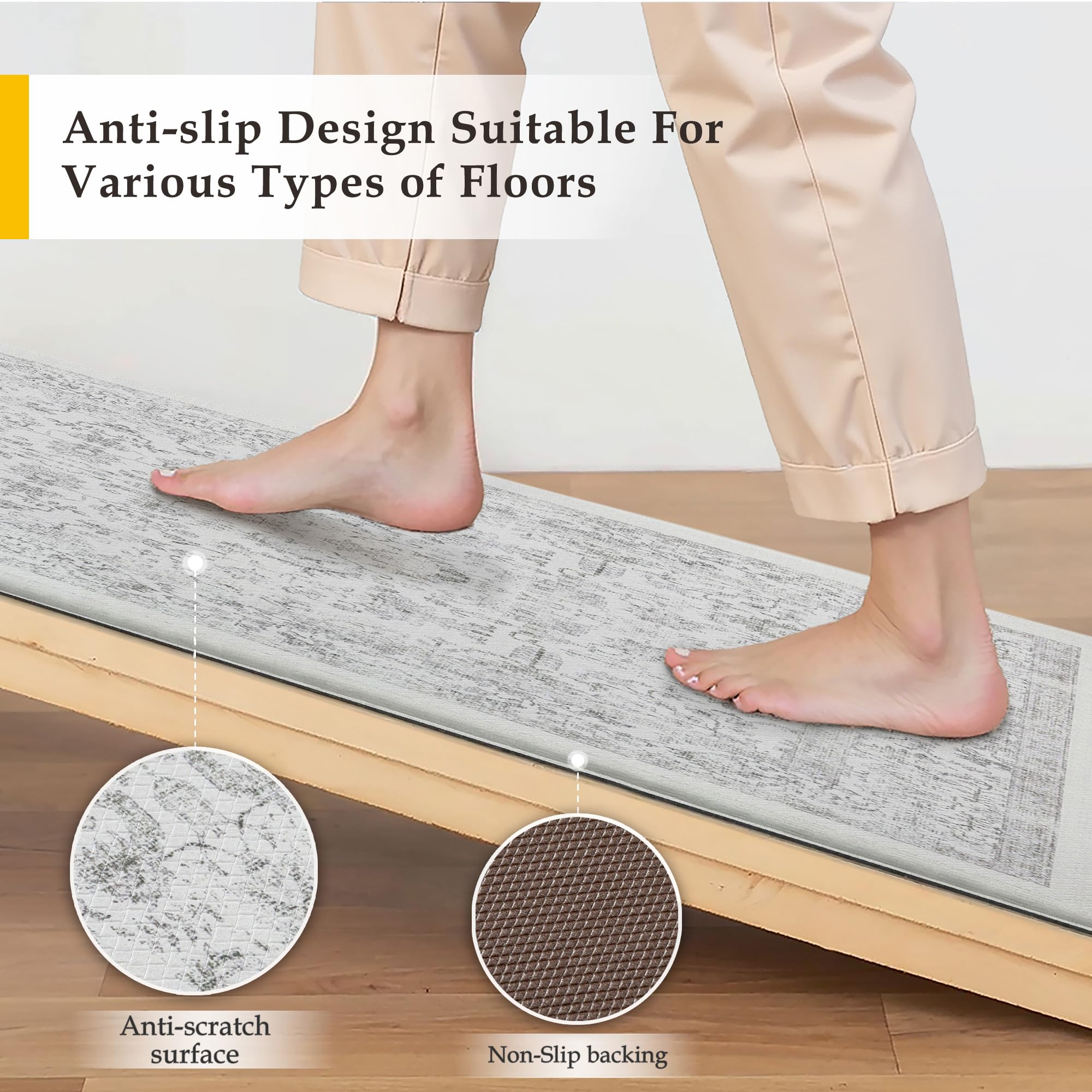 PureCozy Kitchen Mats for Floor Vintage Anti Fatigue Kitchen Rugs for Cushioned Waterproof Rug Non Slip Standing Retro Mat for Home Sink Laundry Bathroom