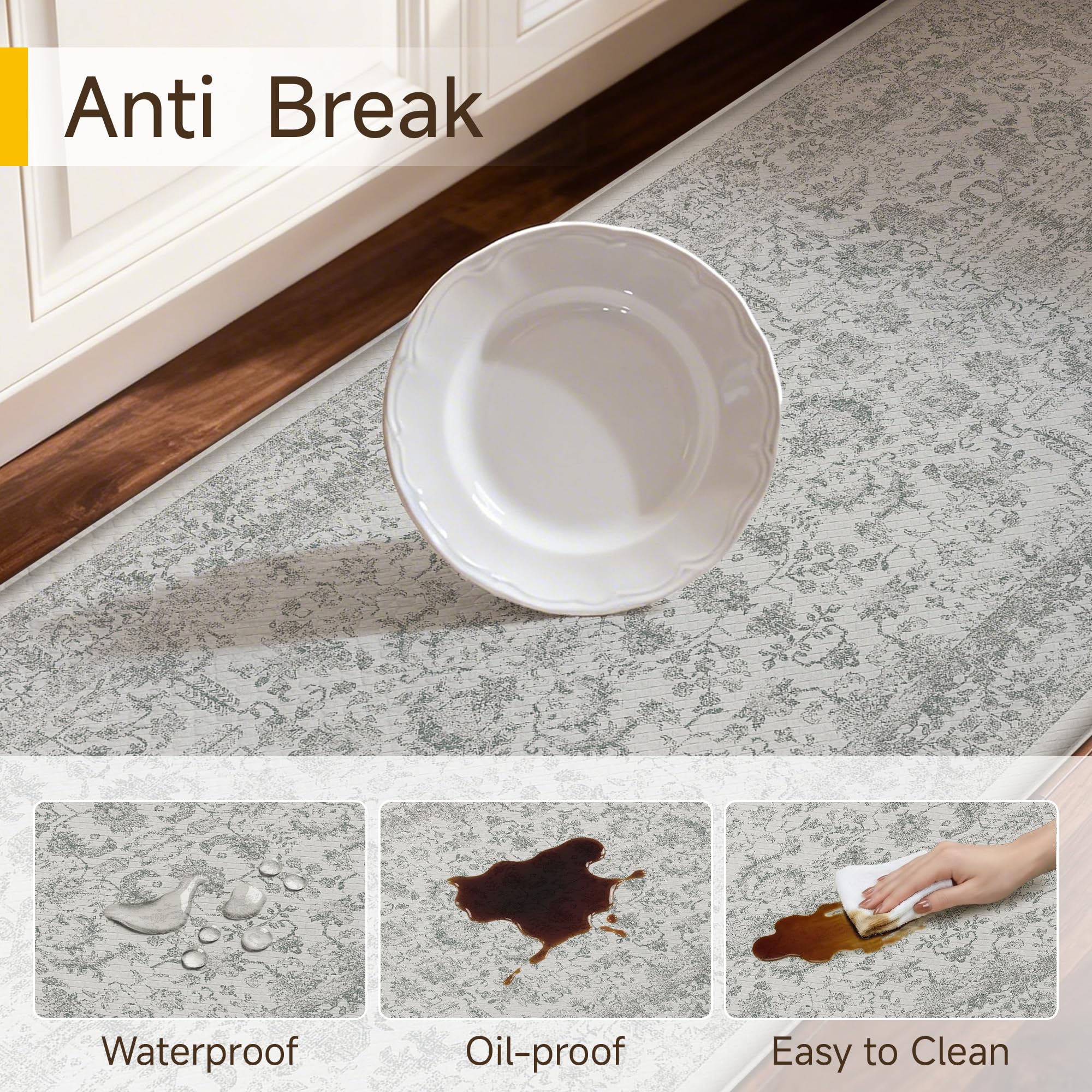 PureCozy Kitchen Mats for Floor Vintage Anti Fatigue Kitchen Rugs for Cushioned Waterproof Rug Non Slip Standing Retro Mat for Home Sink Laundry Bathroom