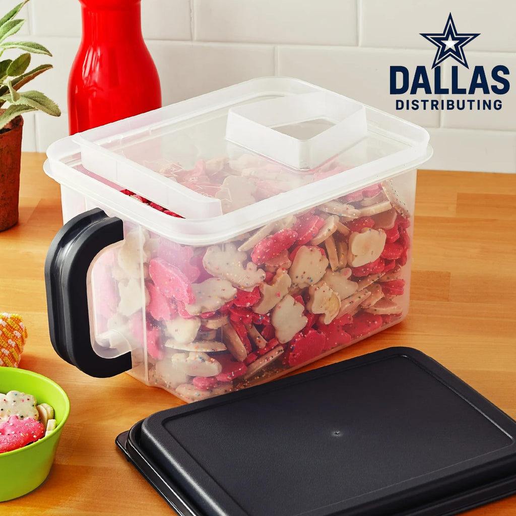 Dallas Distributing Medium Plastic Storage Canister with Handle – 21 Cup Capacity, Stackable Design Gray Lid and Transparent Body – Easy-Lift Side Handle for Kitchen, Pantry