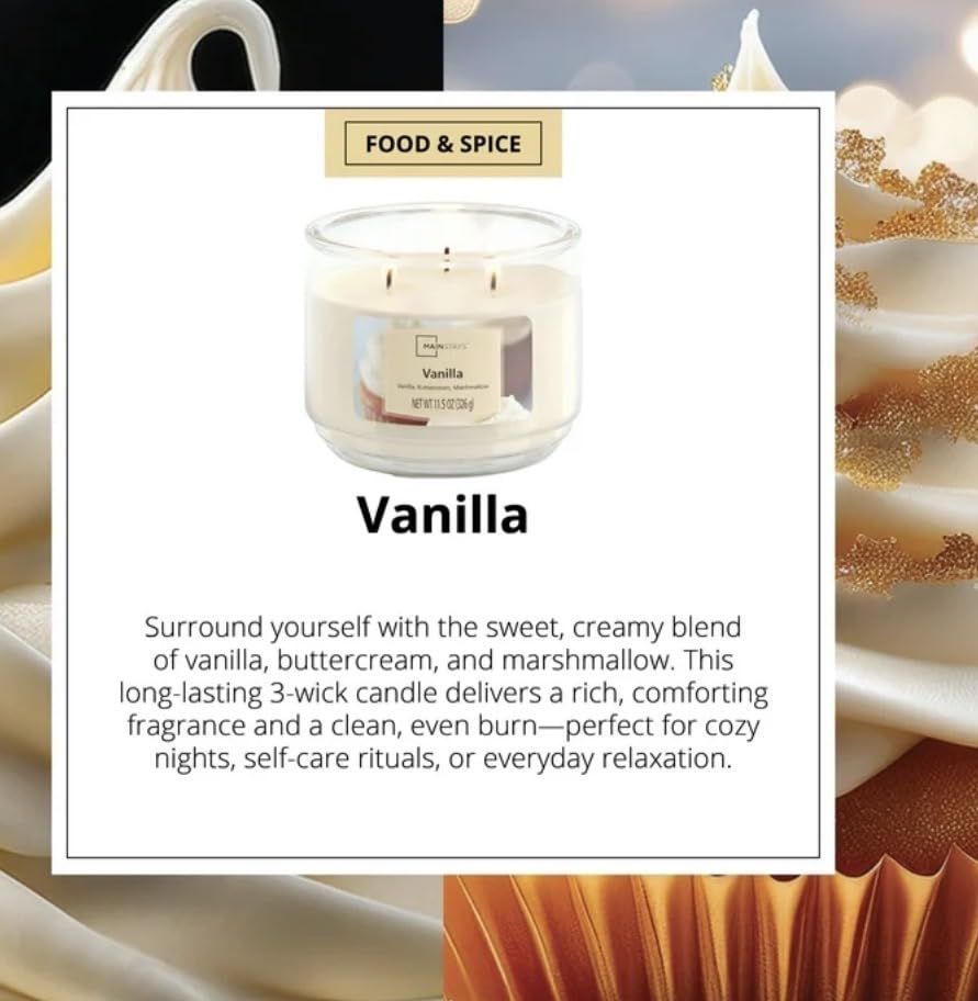 Vanilla Scented 3-Wick Glass Jar Candle, 11.5 oz 2Pack