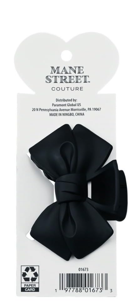 Mane Street Couture Black Bow Hair Claw Clip, Matte Finish, Large Statement Hair Accessory