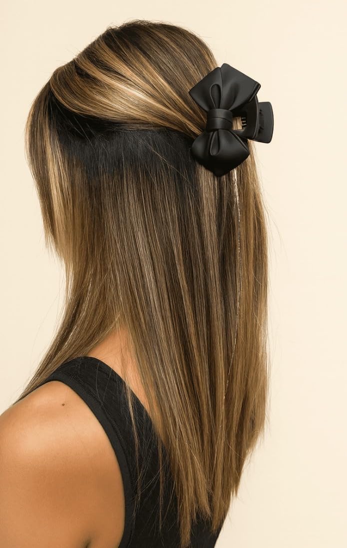 Mane Street Couture Black Bow Hair Claw Clip, Matte Finish, Large Statement Hair Accessory