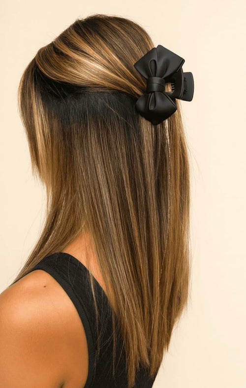 Mane Street Couture Black Bow Hair Claw Clip, Matte Finish, Large Statement Hair Accessory